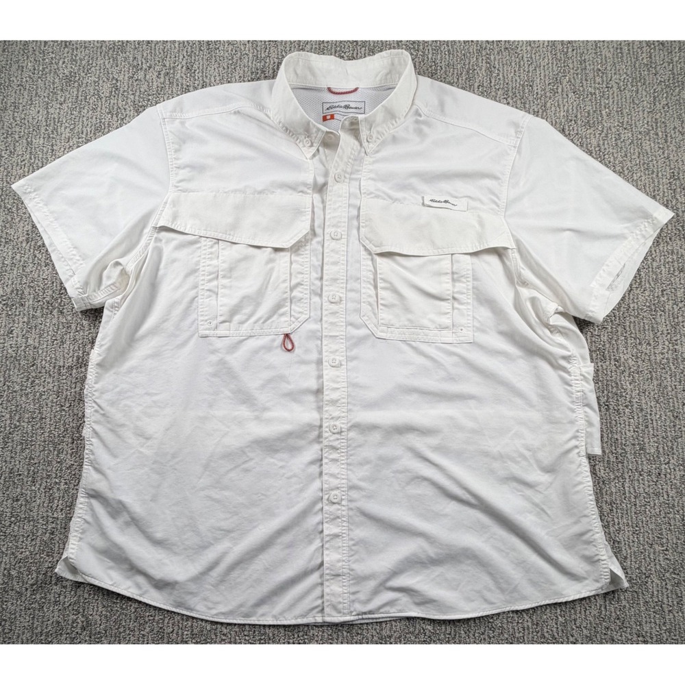 Eddie Bauer Fishing Shirt Mens 2XL White Short Sleeve Ventilated Utility Button